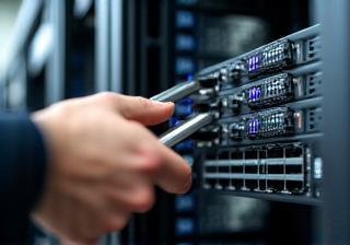 Technicus installeert rackmounted switch